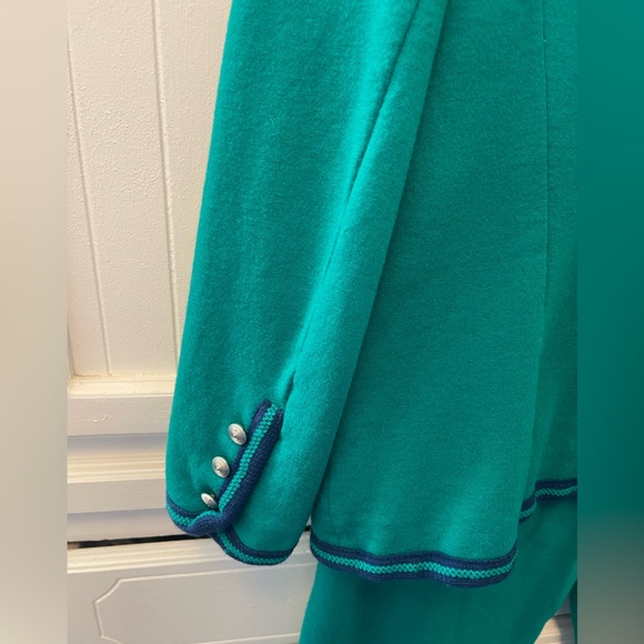 Bleyle Women’s Teal Green with Blue trim Blazer &Pants Vintage Wool Sz 14 Petite - Picture 8 of 16